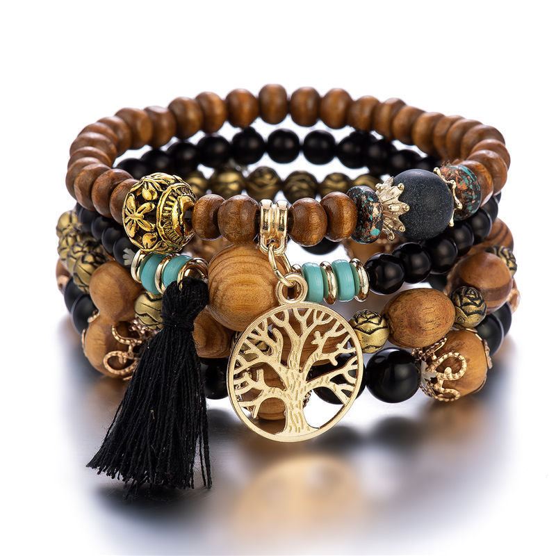 Wholesale Bohemian style multi-layered wooden bead bracelet
